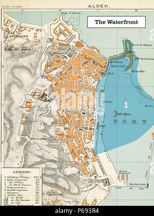 Plan 1888 d'Alger, Algérie Le front de mer. Banque D'Images