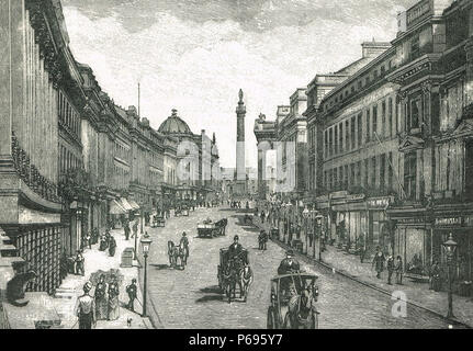 Grey Street, Newcastle upon Tyne, années 1830, nommé d'après le premier ministre, le comte Grey, regard vers Gray's monument, érigé après la grande réforme de la Loi sur 1832 Banque D'Images