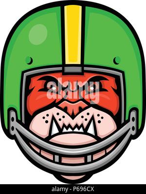 L'icône illustration mascotte sportive de chef d'une bulldog portant un casque de football américain gridiron ou vue de l'avant sur fond isolé en rétro Illustration de Vecteur