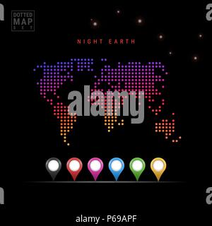 Motif Dots Carte vectorielle de la Terre de nuit. Silhouette stylisée du monde. Constellation de la Grande Ourse. Les marqueurs de carte de couleur Illustration de Vecteur