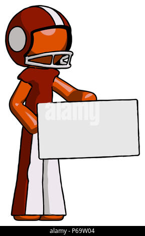 Joueur de football Orange man presenting grande enveloppe. Banque D'Images