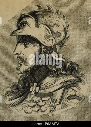 Ataulf. Le roi des Visigoths germaniques à partir de 410-415. La gravure. Banque D'Images