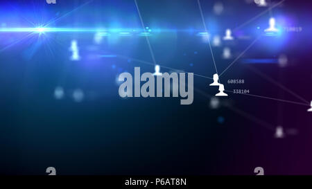 Un grand nombre de connexions entre les avatars de l'homme et de la femme et le nombre de relations, réseau social abstract illustration Banque D'Images