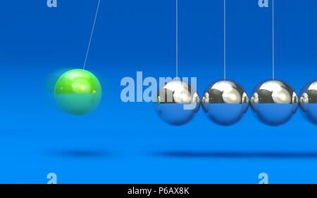 Newton's Cradle isolé sur fond bleu Banque D'Images