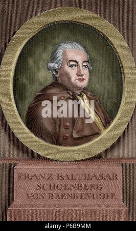 Franz von Brenkenhoff Balthasar Schonberg (1723-1780). L'économiste allemand et homme d'État. La gravure à l'histoire universelle, 1885. De couleur. Banque D'Images