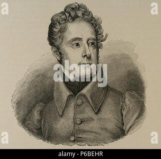Alphonse de Lamartine (1790-1869). L'écrivain romantique et homme politique français. Gravure en notre siècle, 1883. Banque D'Images