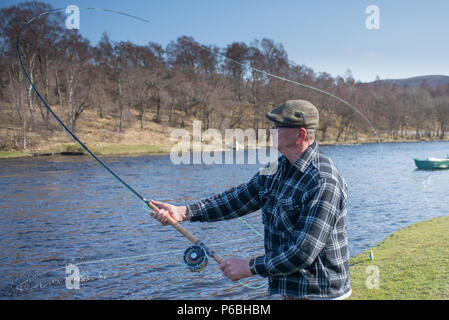 La pêche à la mouche sur la rivière Spey, en Écosse près de Grantown on Spey Banque D'Images