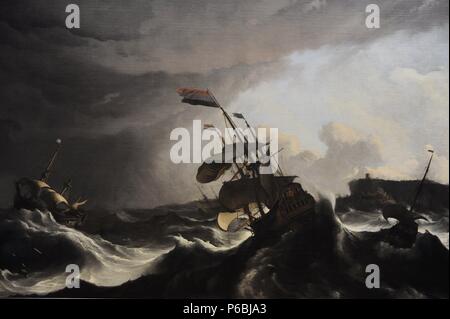 Ludolf Bakhuysen (1631-1708). Peintre hollandais. Navires de guerre dans une forte tempête, ch. 1695. Rijksmuseum. Amsterdam. La Hollande. Banque D'Images