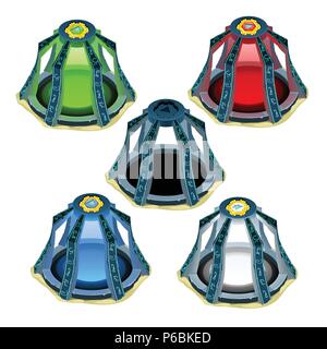 Ensemble d'artefacts avec runes brillant isolé sur fond blanc. Cartoon Vector illustration close-up. Illustration de Vecteur