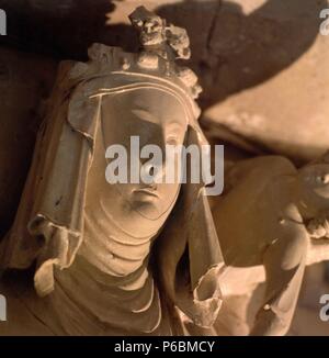 Détail de la tombe de Blanche d'Anjou. Monastère de Santa Maria de Santes Creus, 1314. Musée : Monastère de Santes Creus, Tarragone. Banque D'Images