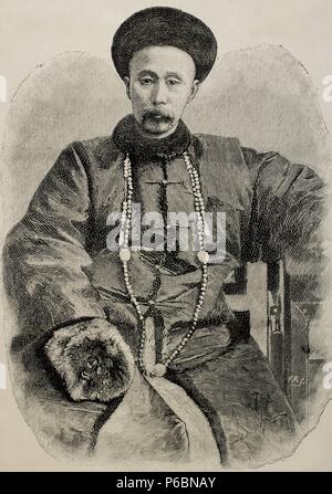 Li Hongzhang ou Li Hung Chang (1823 ð 1901). Homme politique, général et diplomate de la fin de l'empire Qing. Gravure par 'la Ilustracion Artistica', 1892. Banque D'Images