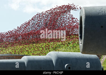 L 'Wave' coquelicots en céramique à Fort Nelson, Portsmouth, Hampshire, Royaume-Uni. Une partie de la 'Blood a balayé les terres et les mers de l'installation d'art Red' Banque D'Images