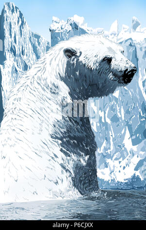 Illustration avec l'ours polaire de l'Arctique de la scène dans les glaces Banque D'Images