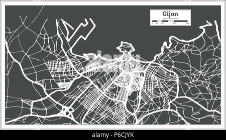 Gijon Espagne Plan de ville en style rétro. Une carte de Noël. Vector Illustration. Illustration de Vecteur