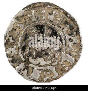 Ancien château médiéval fleece coin du Roi Alfonso X. Pepion. L'Espagne. Marche arrière. Banque D'Images