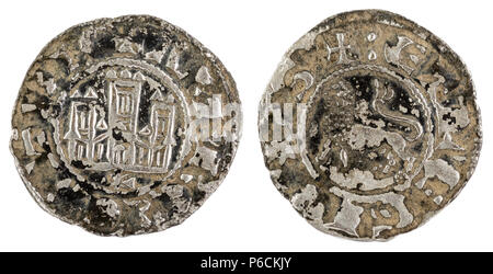 Ancien château médiéval fleece coin du Roi Alfonso X. Pepion. L'Espagne. Banque D'Images