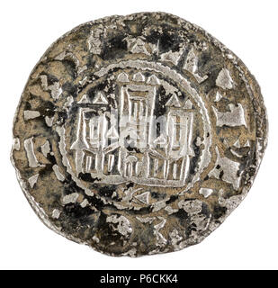 Ancien château médiéval fleece coin du Roi Alfonso X. Pepion. L'Espagne. Avers. Banque D'Images