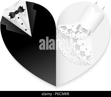 La forme de mariage de coeur coupe papier carte noir blanc décoration combinaison - l'art abstrait Illustration de Vecteur