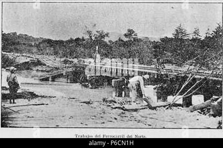 Español : Ferrocarril del Norte de Guatemala en construcción. Revista guatemalteca 'La Locomotora', 1906 . LaLocomotora 1906 59 15 Juil 1906 Ferrocarril de Norte un Banque D'Images