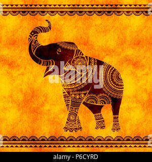 L'éléphant indien des danses. Origine ethnique idéal, tatouage, yoga, Africaine, Indienne, thaï, spiritualité, boho design. Banque D'Images