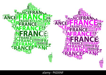 Croquis France texte lettre site, République Française - sous la forme du continent, la carte France - vert et violet vector illustration Illustration de Vecteur