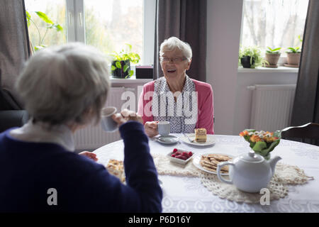 Senior friends interagissant les uns les autres sorcières tout en ayant le café Banque D'Images