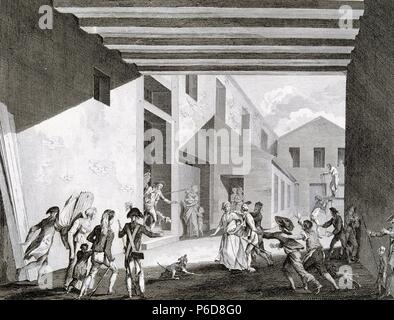 HISTORIA DE ESPAÑA. REVOLUCION FRANCESA. 1789 - 1799. CECILIA RENAUD DETENIDA EN CASA DE ROBESPIERRE EL 22-05-1794. La GRAVURE DE LA BIBLIOTECA NACIONAL DE MADRID.. Banque D'Images