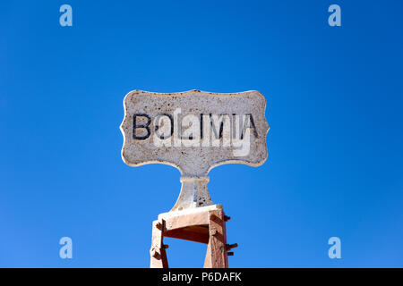 Gros plan de l'inscription sur Bolivia-Chile border Banque D'Images