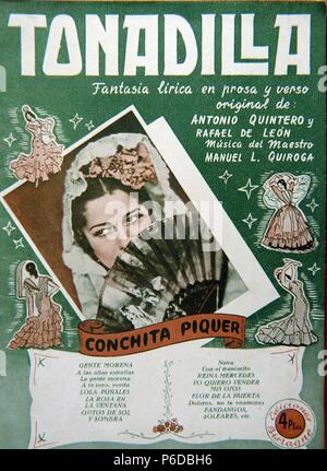 PIQUER, CONCHA. ACTRIZ Y CANTANTE ESPAÑOLA. Valence 1908-1991. DEL CARTEL ESPECTACULO 'TONADILLA'. Banque D'Images