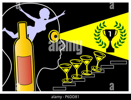 Femme alcoolique avec le sentiment de supériorité et d'unicité en buvant Banque D'Images