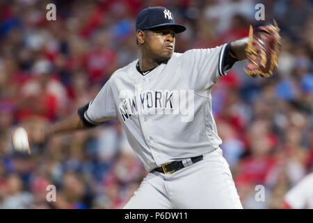 Philadelphie, Pennsylvanie, USA. 26 Juin, 2018. Le lanceur partant des Yankees de New York Luis Severino (40) en action au cours de la MLB match entre les New York Yankees et les Phillies de Philadelphie à la Citizens Bank Park de Philadelphie, Pennsylvanie. Christopher Szagola/CSM/Alamy Live News Banque D'Images