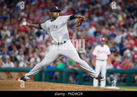 Philadelphie, Pennsylvanie, USA. 26 Juin, 2018. Le lanceur partant des Yankees de New York Luis Severino (40) en action au cours de la MLB match entre les New York Yankees et les Phillies de Philadelphie à la Citizens Bank Park de Philadelphie, Pennsylvanie. Christopher Szagola/CSM/Alamy Live News Banque D'Images