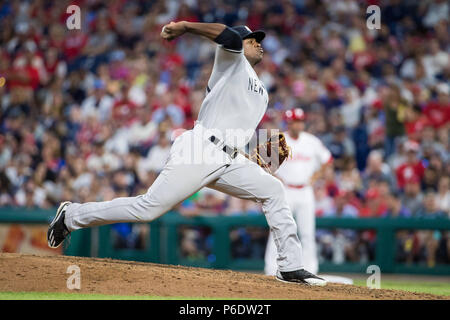 Philadelphie, Pennsylvanie, USA. 26 Juin, 2018. Le lanceur partant des Yankees de New York Luis Severino (40) en action au cours de la MLB match entre les New York Yankees et les Phillies de Philadelphie à la Citizens Bank Park de Philadelphie, Pennsylvanie. Christopher Szagola/CSM/Alamy Live News Banque D'Images