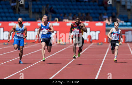 Birminghm, UK, 30 juin 2018. Alexander Stadium, Birmingham, UK. Samedi 30 juin 2018. Championnats d'athlétisme britannique. Sam Gordon gagne le mens 100m chauffe. Credit : UK Sports Agency/Alamy Vivre NewsCredit : UK Sports Agency/Alamy Live News Banque D'Images