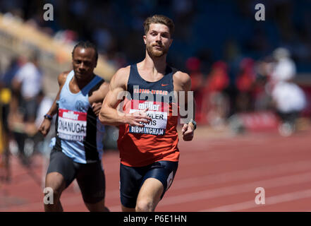 Birminghm, UK, 30 juin 2018. Alexander Stadium, Birmingham, UK. Samedi 30 juin 2018. Championnats d'athlétisme britannique. Kieran Showler-Davis gagne le mens 100m chauffe. Credit : UK Sports Agency/Alamy Vivre NewsCredit : UK Sports Agency/Alamy Live News Banque D'Images