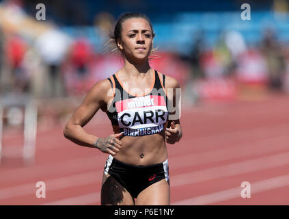 Birminghm, UK, 30 juin 2018. Alexander Stadium, Birmingham, UK. Samedi 30 juin 2018. Championnats d'athlétisme britannique. Ebony Carr gagne le 100m femmes chauffe.Credit : UK Sports Agency/Alamy Live News Banque D'Images