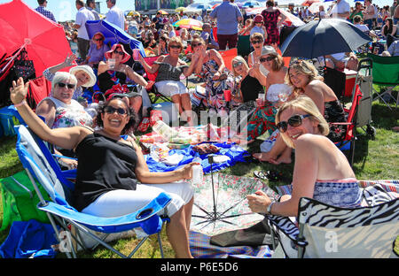 L''hippodrome de York, York, Royaume-Uni. 30 Juin, 2018. Le Sunbets jump course de chevaux jockeys ; Racegoers ayant une grande journée divertissante au crédit de New York : Action Plus Sport/Alamy Live News Banque D'Images