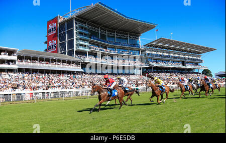 L''hippodrome de York, York, Royaume-Uni. 30 Juin, 2018. Le Sunbets jump course de chevaux jockeys ; promenades en Fendale Jockey Graham Lee à la victoire dans le soleil Paris Jump Jockeys Nunthorpe Crédit Handicap : Action Plus Sport/Alamy Live News Banque D'Images