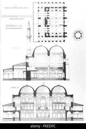 Anglais : sections efficaces et plan de la mosquée de Piyale Pacha à Istanbul . 1912 Les sections 11 et le plan de la mosquée de Piyale Pacha à Istanbul par rameau 1912 Banque D'Images