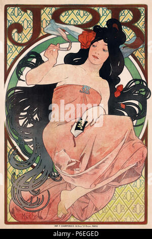 Anglais : Art nouveau poster de femme, d'emploi de papiers à cigarettes. Publié à Paris par Imp. F. Champenois en 1898. 1898 56 Emploi, le papier à cigarettes publicité par Alfons Mucha, 1898 Banque D'Images
