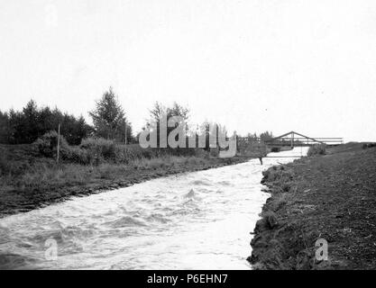 Anglais : voir sur le canal principal--Note High Velocity : Un homme non identifié à côté du canal principal de le Canal Impérial système. vers 1905 3 Canal d'Alamo vers 1905 Banque D'Images