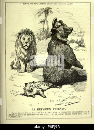 . Anglais : Comme entre amis. . Anglais : une caricature de la revue satirique Punch, or the London Charivari. Avec l'ours russe assis sur la queue de l'chat Persan alors que le lion britannique semble sur, il représente une phase du grand jeu. La légende dit : "QU'ENTRE AMIS. British Lion (d'ours russe). "Si nous n'AVIONS PAS UNE TELLE Compréhension approfondie je pourrait presque être TENTÉ DE SE DEMANDER CE QUE VOUS FAITES LÀ AVEC NOTRE PETIT PLAYFELLOW.'' . 13 Décembre 1911 6 comme entre amis (magazine Punch, 13 décembre 1911) Banque D'Images