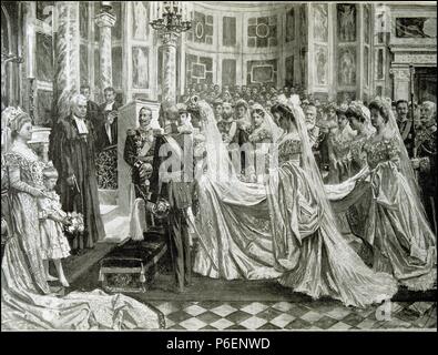 GUILLERMO II DE ALEMANIA. EMPERADOR DE ALEMANIA. 1859-1941. EL EMPERADOR ASISTE A LA BODA DE SU HIJA Y EL HEREDERO EN PRINCIPE LA CAPILLA DEL CASTILLO DE BERLIN, año 1905. Banque D'Images