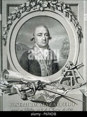 MAZARREDO , JOSE DE. MARINO ESPAÑOL. 1745 - 1812. Gravure RETRATO. BIBLIOTECA NACIONAL. MADRID. Banque D'Images