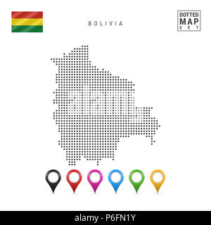 La carte à points de la Bolivie. Silhouette simple de la Bolivie. Le drapeau national de la Bolivie. Ensemble de marqueurs de la carte multicolore. Illustration isolé sur blanc Bac Banque D'Images