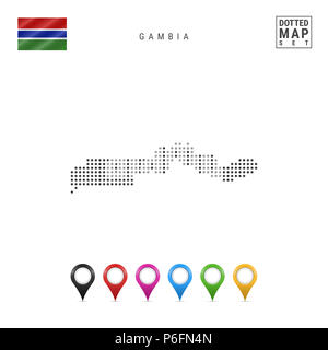 Motif de points Plan de Gambie. Simple stylisée Silhouette de Gambie. Le drapeau national de la Gambie. Ensemble de marqueurs de la carte multicolore. Illustration isolé Banque D'Images