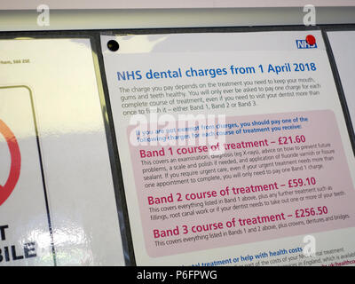 Avis importants Aide et conseils pour les patients à une chirurgie dentaire, comprend des affiches re NHS frais dentaires d'avril 2018 Banque D'Images