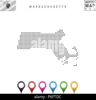 Motif Dots Carte vectorielle du Massachusetts. Silhouette stylisée du Massachusetts. Pavillon du Massachusetts. Les marqueurs de carte Set Illustration de Vecteur