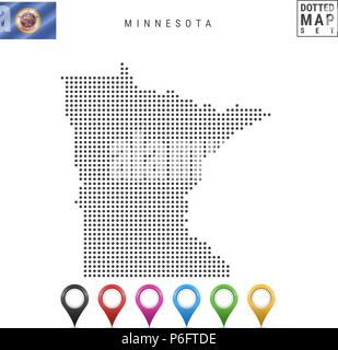 Motif Dots Carte vectorielle du Minnesota. Silhouette stylisée du Minnesota. Pavillon du Minnesota. Les marqueurs de carte Set multicolore Illustration de Vecteur