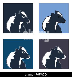 Résumé de droit de la tête de vache noire. Logos style vintage pour toutes sortes de viandes grillées. Set. Illustration de Vecteur